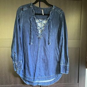 Free People Indigo Lace-Up Denim Tunic